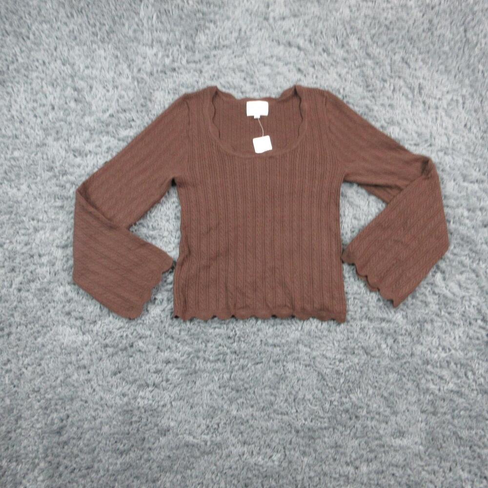 PINQUE Sweater Womens Medium Brown Scoop Neck Bell Sleeve Knit Pullover NWT